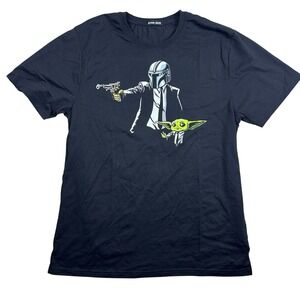 Mandalorian Baby Yoda Graphic Tee Men's L Black‎ T-Shirt Star Wars Parody Shirt